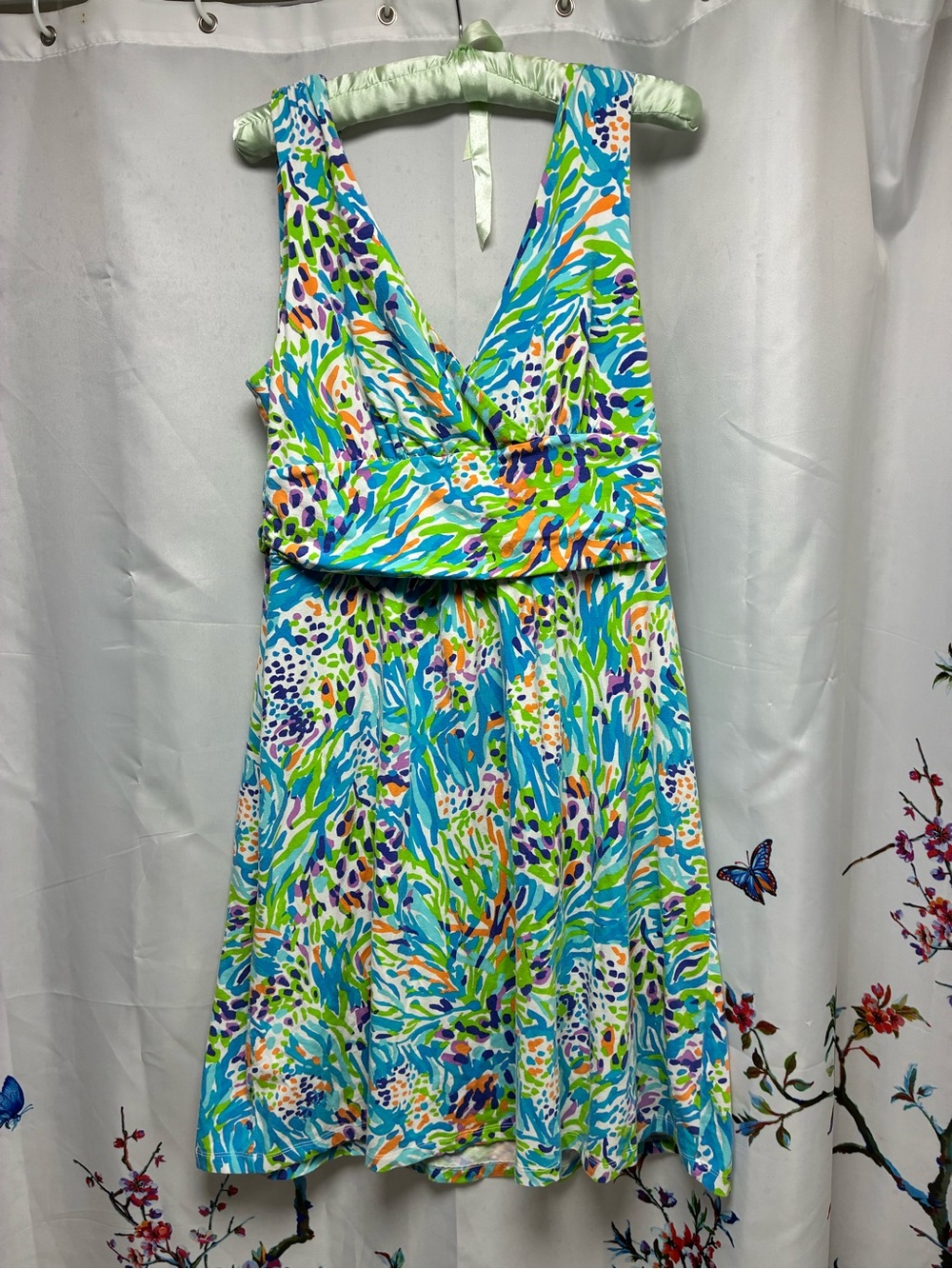 Lilly Pulitzer Blue and Green V-Neck Printed Midi Dress - Picture 3 of 4